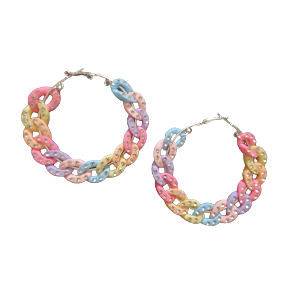 MultiColored Chain Hoop Earrings Curb Link Trendy Fashion Jewelry Accessories